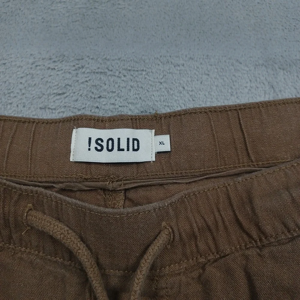 !Solid Shorts Mens XL Brown Linen Blend Drawstring‎ Pockets Preppy